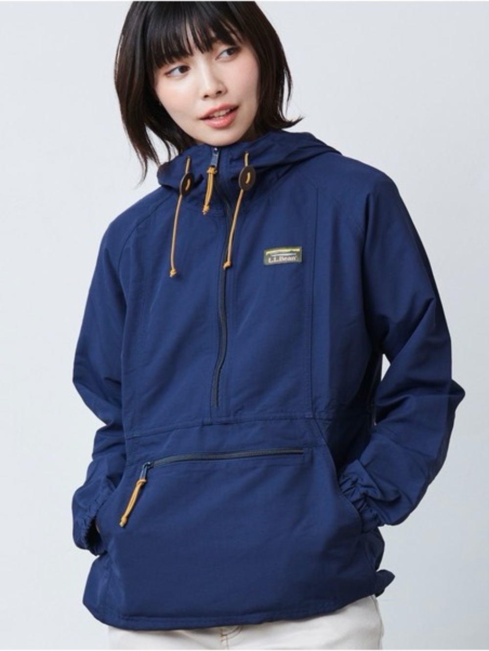L.L.Bean Navy Quilted Pullover Anorak with Contrast Zipper Small